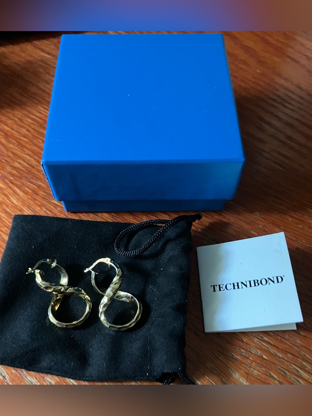 NEW Technibond Shiny Gold over Sterling Silver Twisted Double-Hoop Earrings